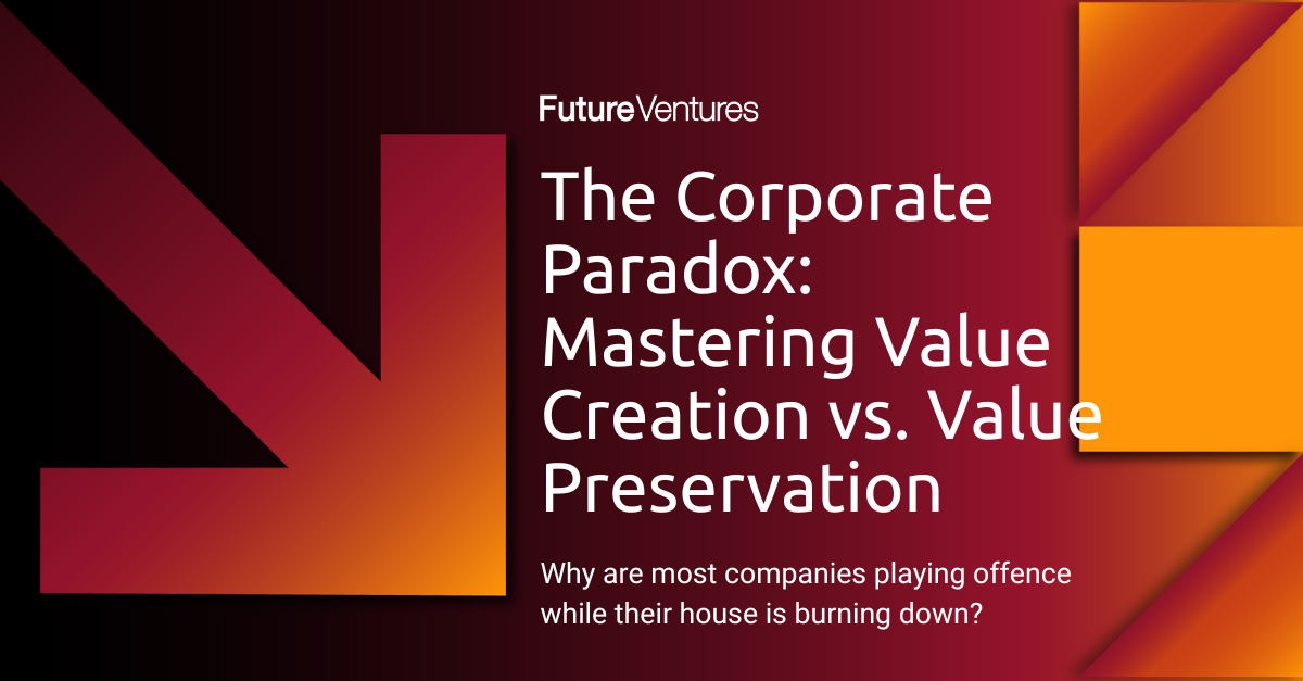 Presentation slide: "The Corporate Paradox." Focuses on value creation vs. preservation.