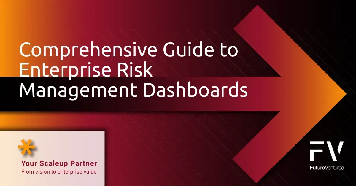 Cover art for "Comprehensive Guide to Enterprise Risk Management Dashboards" with an orange arrow on a gradient background.
