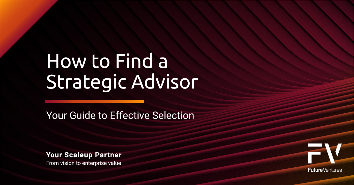 Guide titled "How to Find a Strategic Advisor," with a dark red and orange background, and "FV" logo.