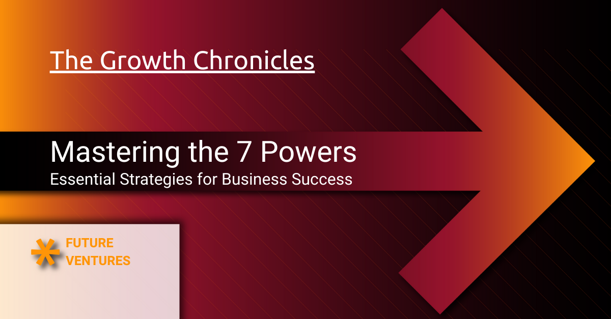 Title slide for "The Growth Chronicles" with text "Mastering the 7 Powers" and a large arrow graphic.