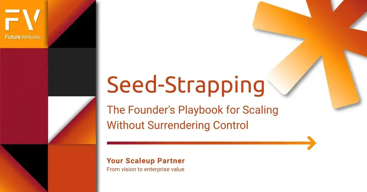 Seed-Strapping playbook cover with orange and red geometric design on white background