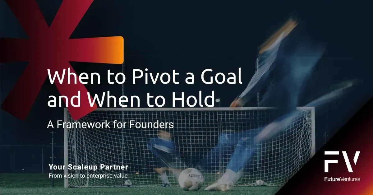 A soccer player kicks a ball toward a goal in a night match. Text reads: "When to Pivot a Goal and When to Hold."