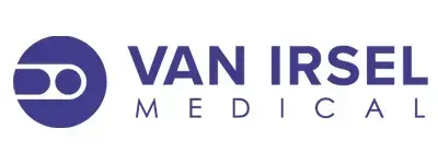 Van Irsel Medical logo in purple with circular icon and text on a white background.